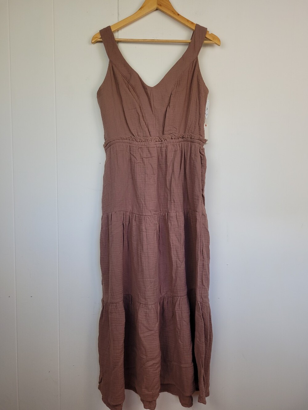 Devoted Large Rose Taupe Cotton Tiered Maxi Dress NWT